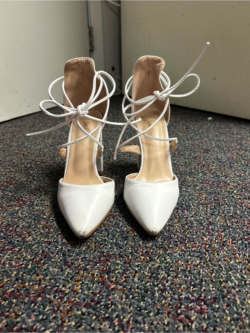 SHEIN White Pointed Lace-Up Stiletto Heels